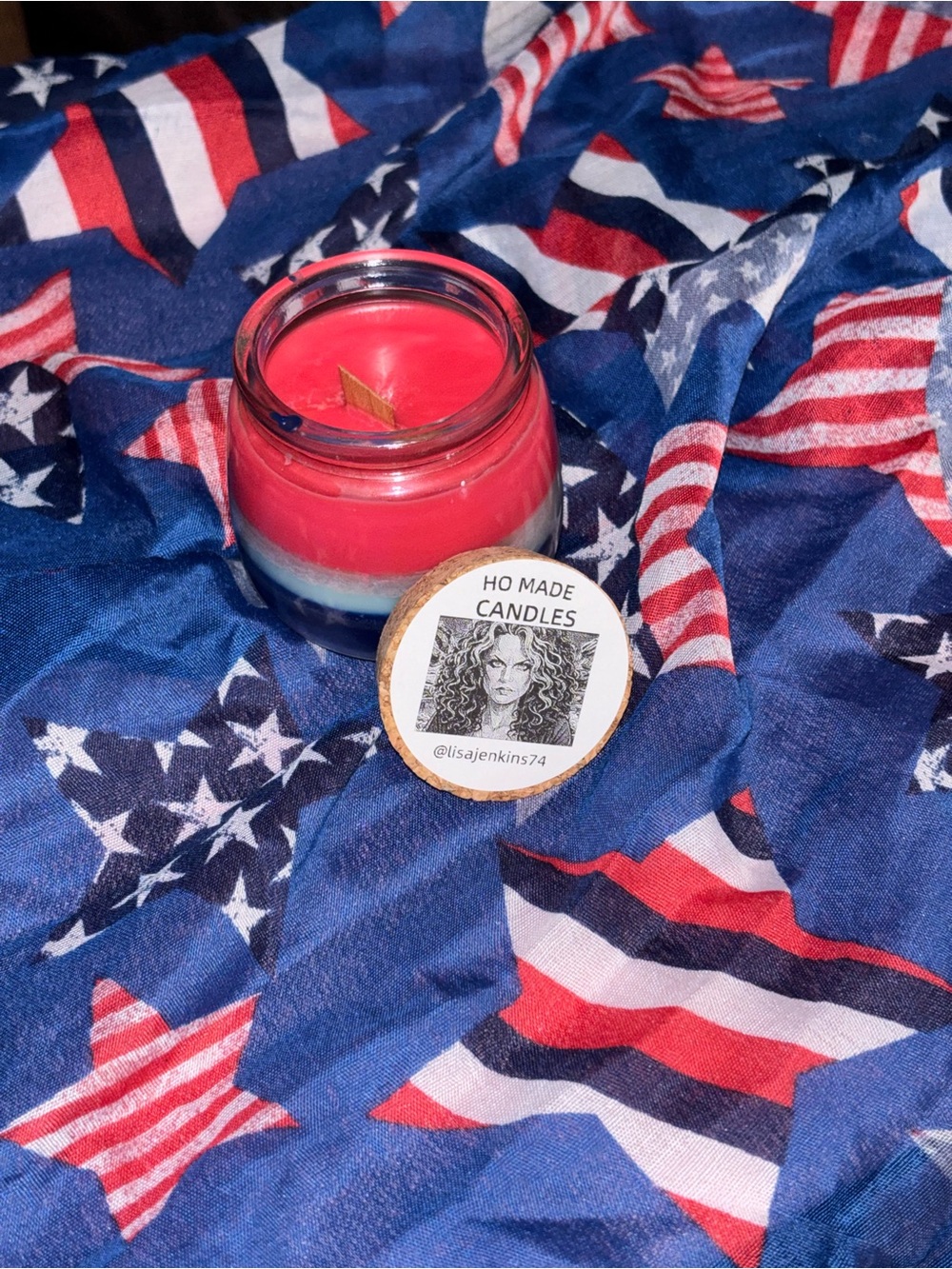 HO MADE Patriotic Apple Pie Scented Red, White & Blue Layered Jar Candle - Picture 3 of 3